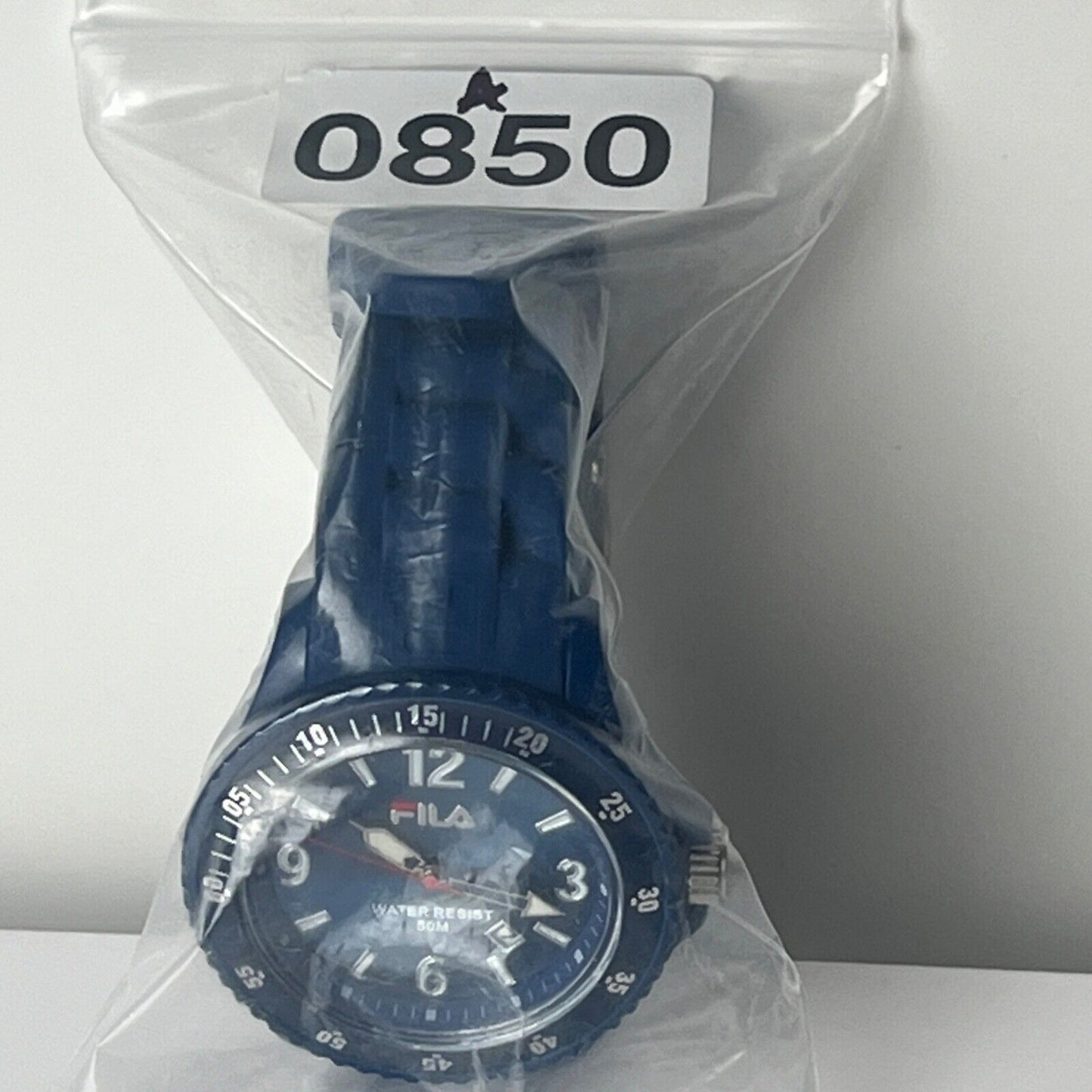 FILA Mens Vintage Quartz Watch Blue Silicone Straps New Batt Rotating Bezel 47mm