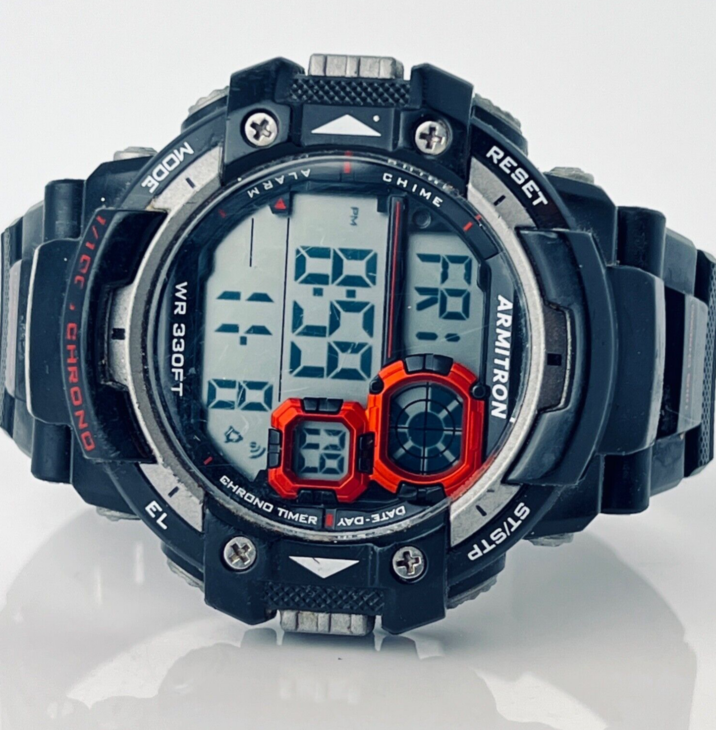 Armatron Mens Alarm Chronograph Watch Dual Date Month Large 55mm Case New Batter