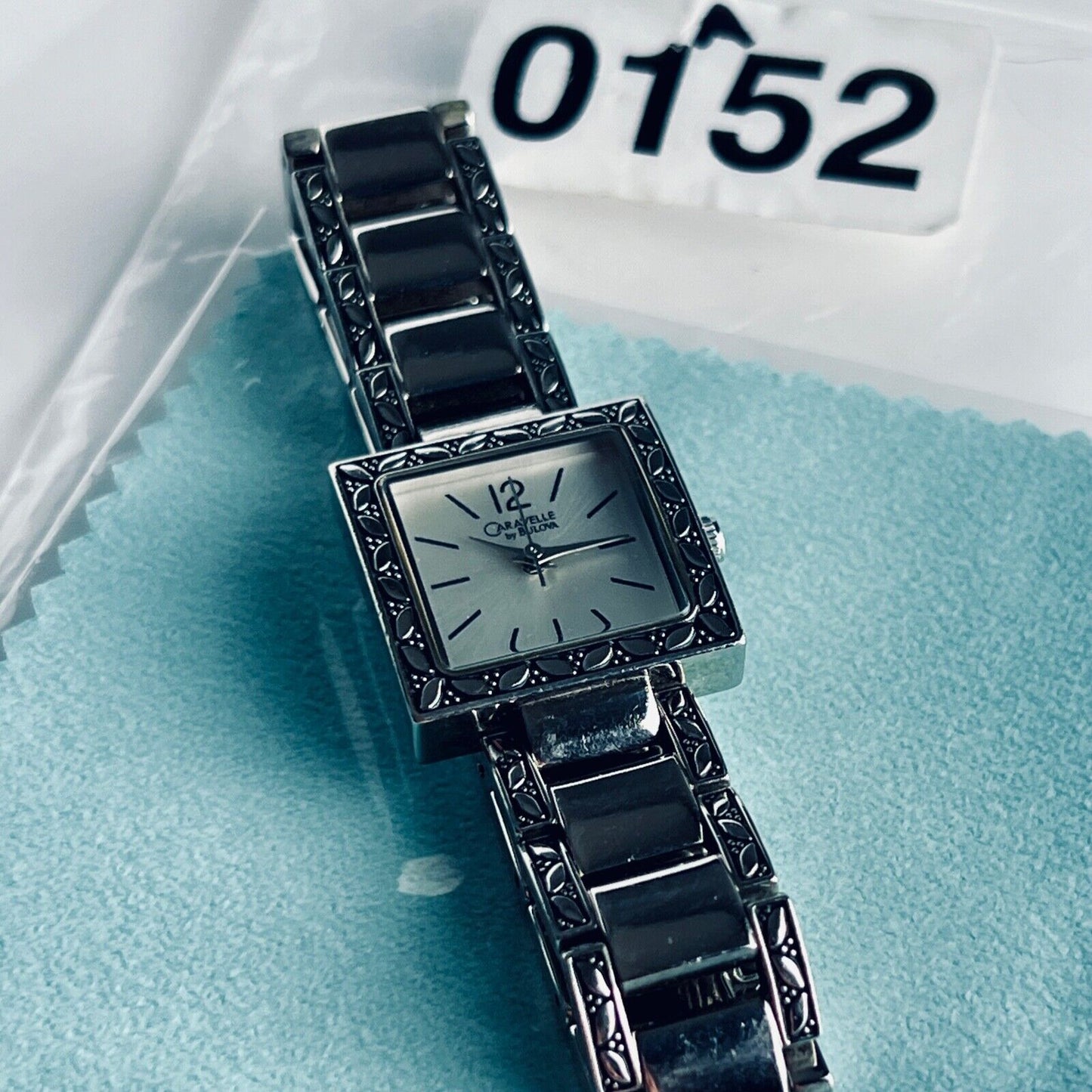 Caravelle by Bulova Women’s Tank Watch Silver Tone Floral Engraved Bezel New Battery Installed