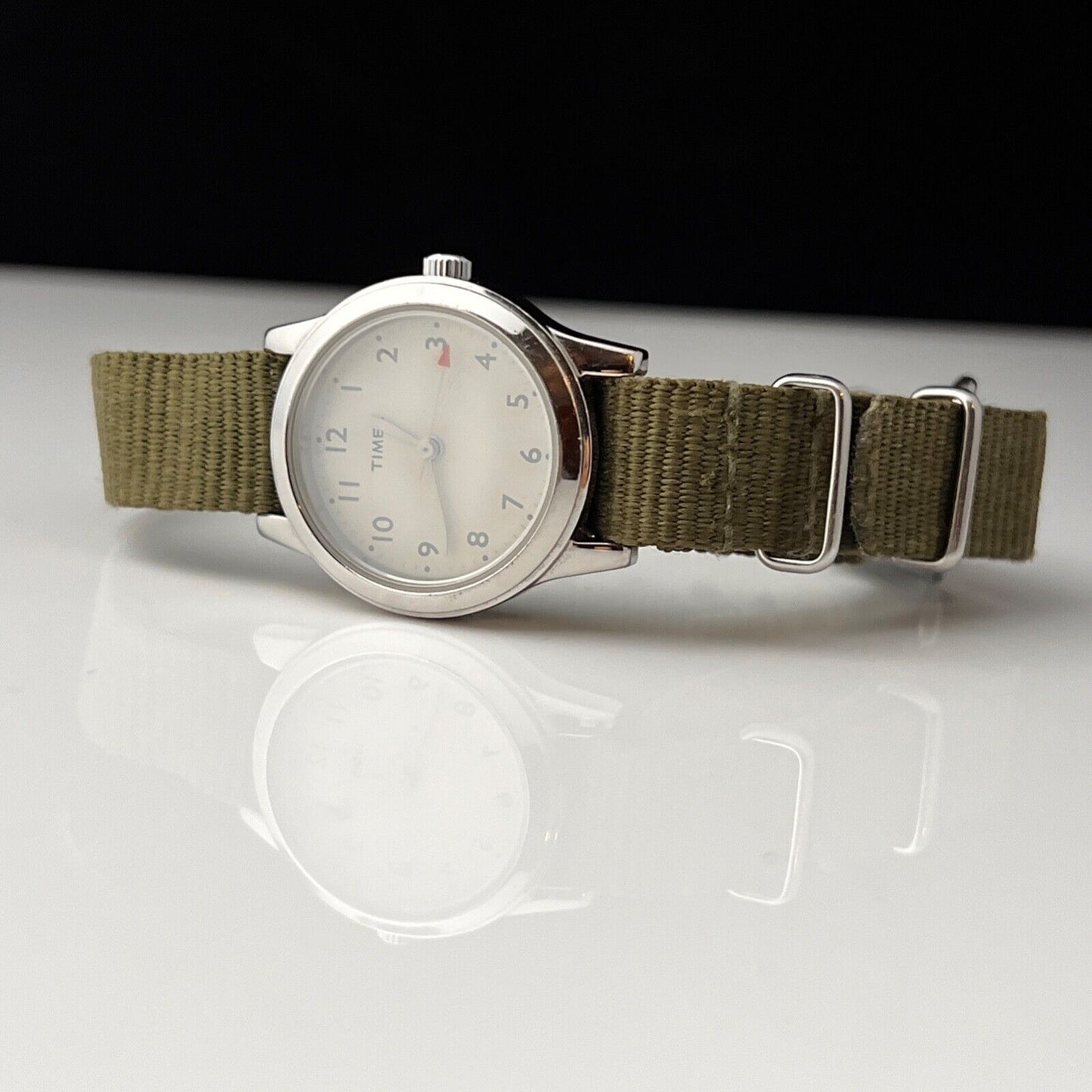 TIMEX Womens Vintage Field Watch With Mil Green ATO Strap New Battery Runs Great
