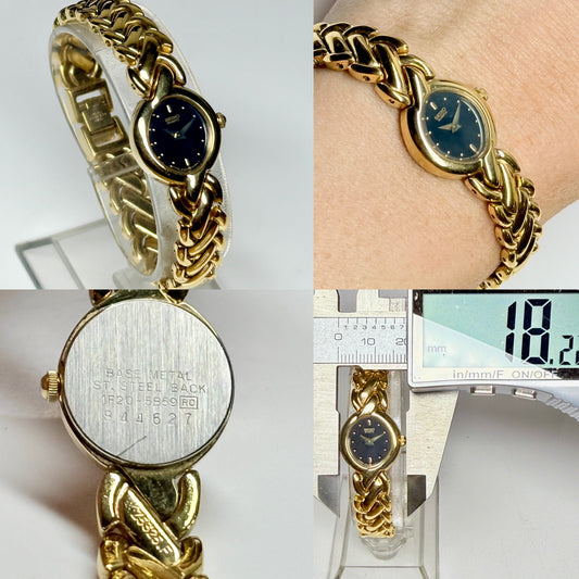 Vintage Womens Seiko Cocktail Watch Gold Plated Ref 1F20-5B59 Elegant Oval Black Dial