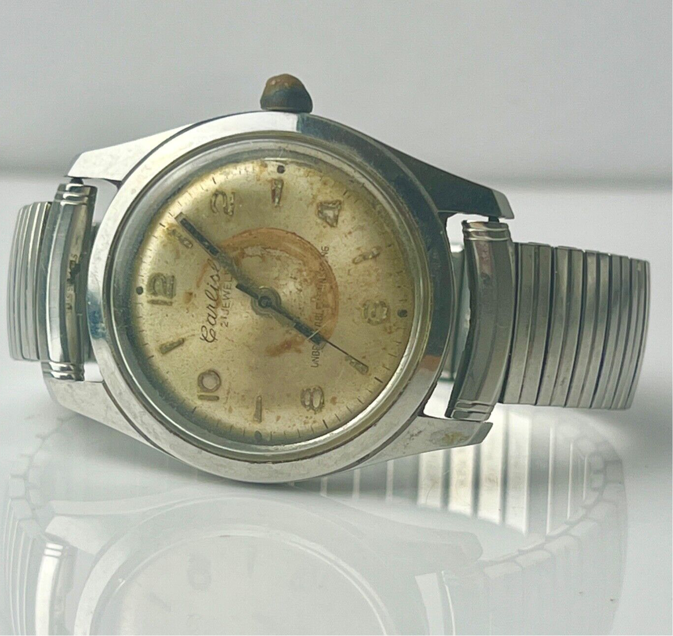 Vintage Carlisle 21 Jewel Mechanical Field Watch Heavily Patinated Dial