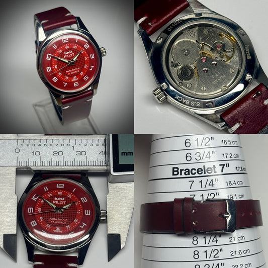 Vintage 1970s HMT Pilot Watch 17 Jewel Manual Wind Mechanical Movement Serviced Beautiful Exhibition Caseback