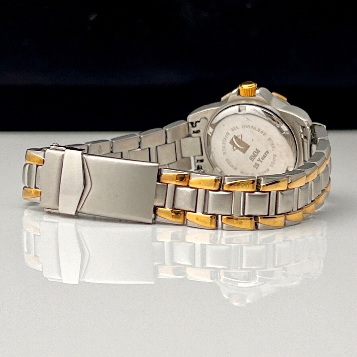 Portsmouth Women’s Swiss Date Watch Jeweled Quartz Movement Two Tone Bracelet