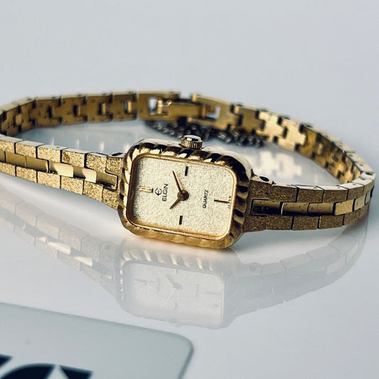 Elgin Women’s Vintage Elegant Watch Gold Tone Case and Bracelet Quartz Movement