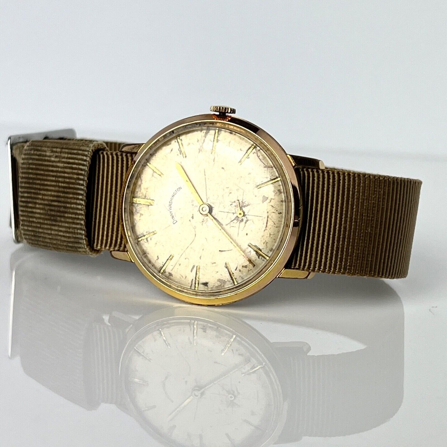 Dinah Washington Vintage Swiss Field Watch Patinated Dial Sweeping Subdial Second Hand Men’s