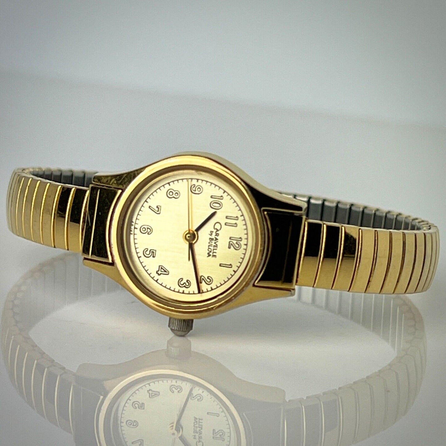 Caravelle by Bulova Womens Vintage Watch Gold Tone Stretch Bracelet New Battery