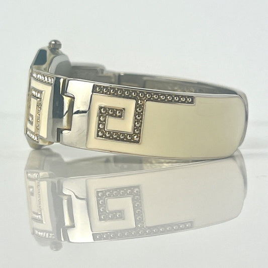 Waltham Crystal Bezel Women's Watch Silver Tone Cream Bangle Bracelet