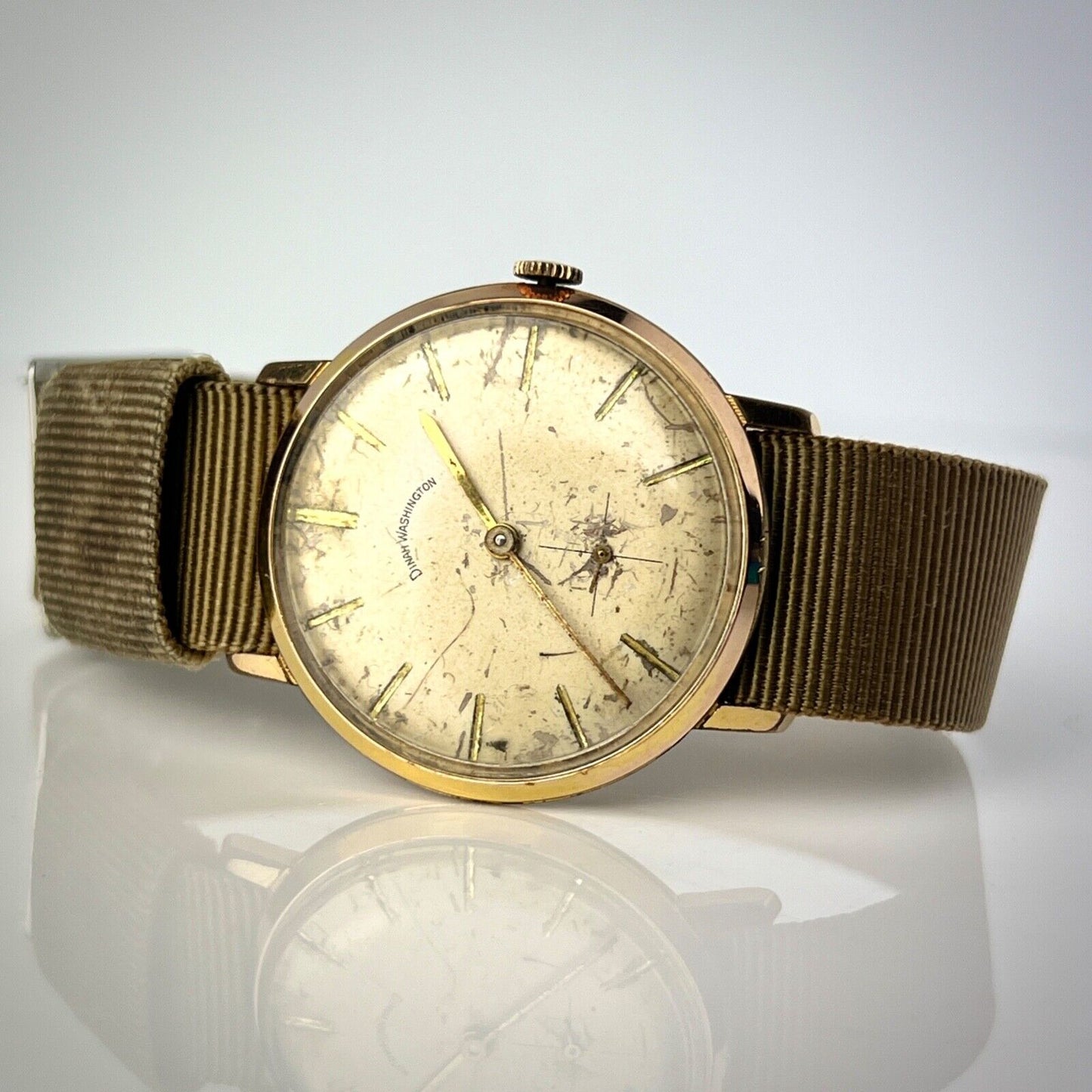 Dinah Washington Vintage Swiss Field Watch Patinated Dial Sweeping Subdial Second Hand Men’s