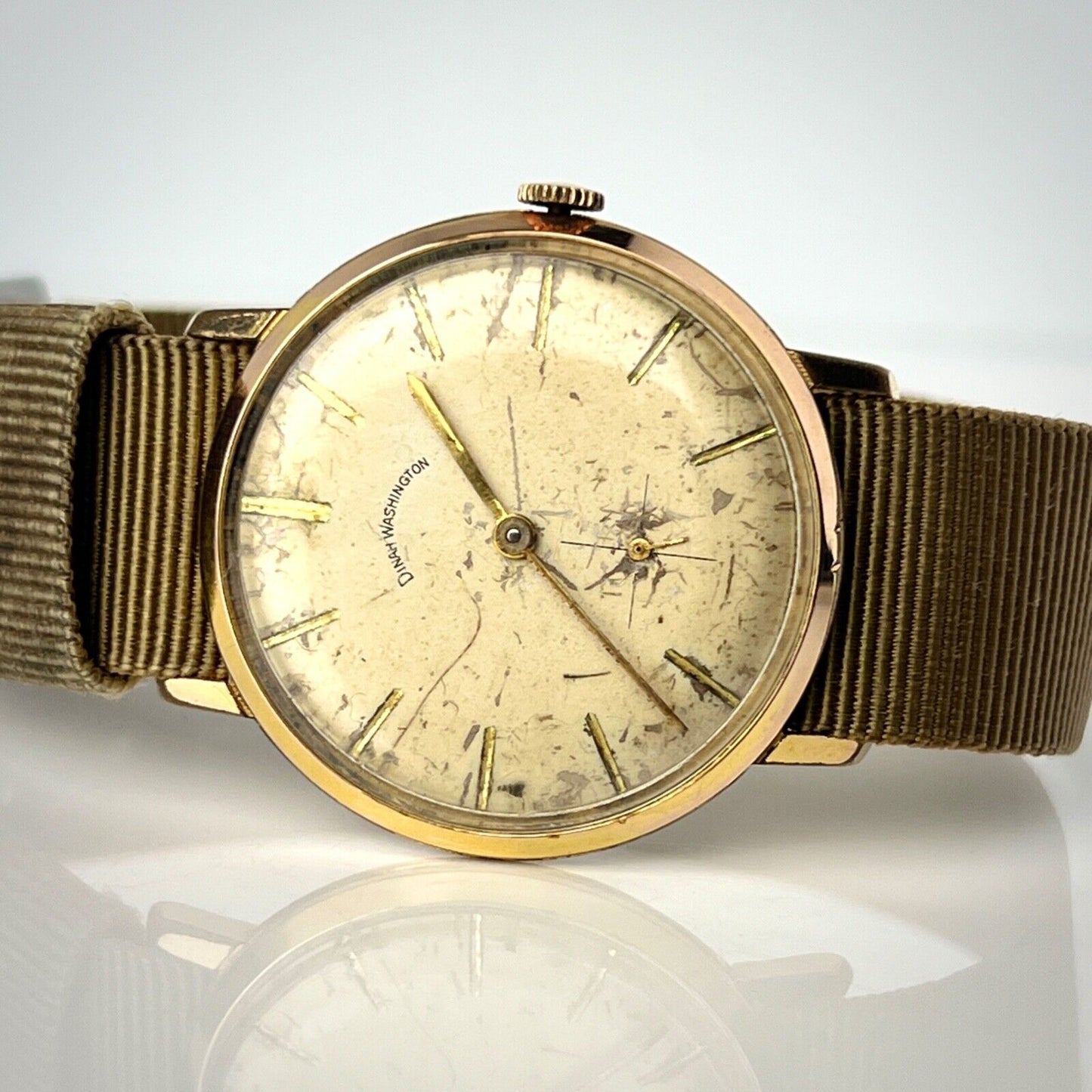 Dinah Washington Vintage Swiss Field Watch Patinated Dial Sweeping Subdial Second Hand Men’s