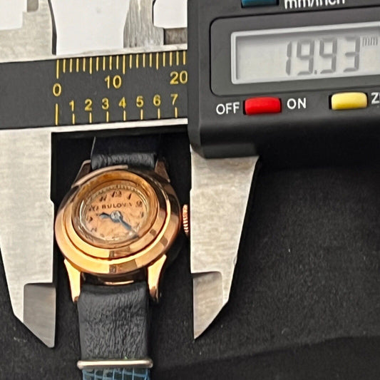 Vintage Bulova 5th Ave 14K Gold Plated Women's Watch 17 Jewel Swiss Mechanical Movement Blue Leather Bands