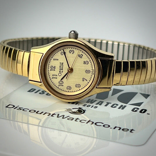 Caravelle by Bulova Womens Vintage Watch Gold Tone Stretch Bracelet New Battery