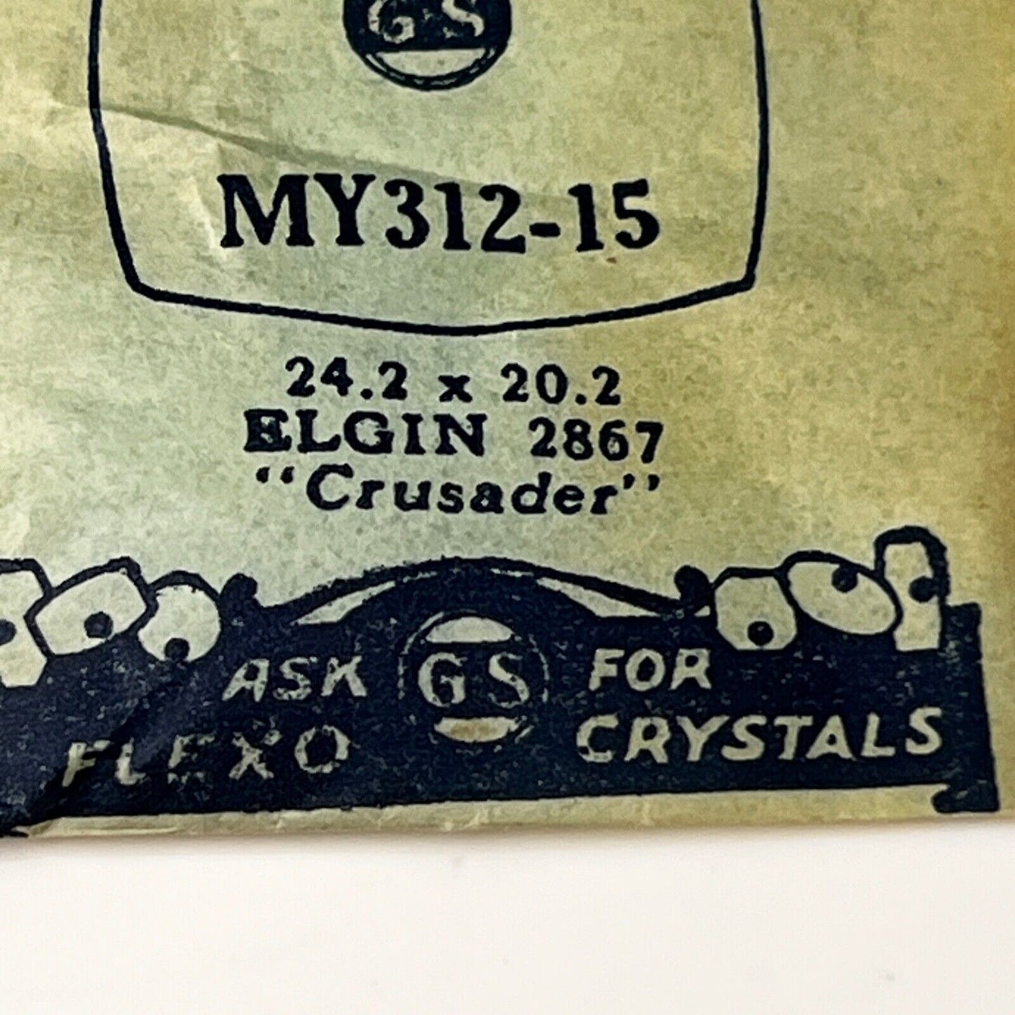 ELGIN Crusader 2867 Vintage Watch Crystal Replacement 24.2 x 20.2 MY312-15 FLEXO