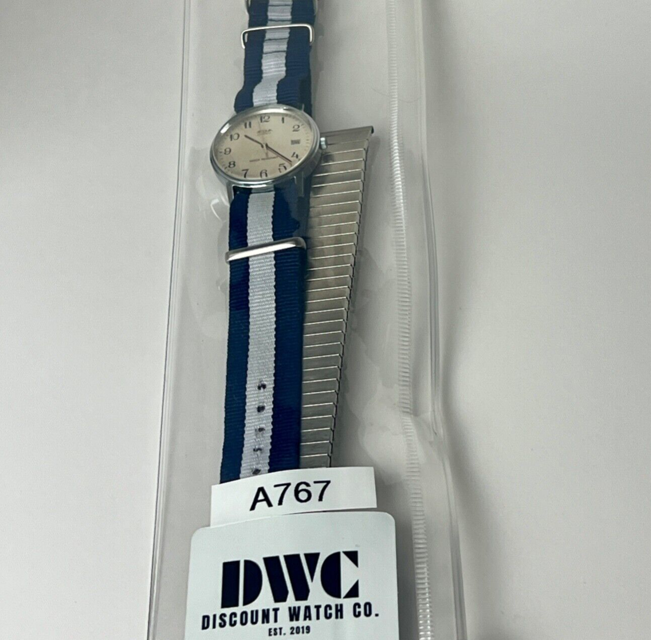 Acqua Men’s Vintage Date Watch Brushed Dial Silver Tone 33mm Case New Nato Strap & Original Bracelet