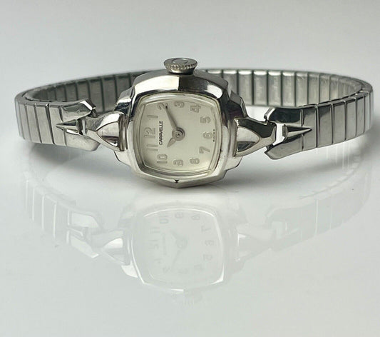 Bulova Mechanical Watch Womens Silver Tone Stretch Bracelet 17mm Case
