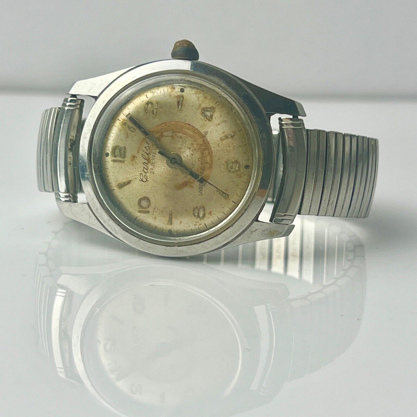 Vintage Carlisle 21 Jewel Mechanical Field Watch Heavily Patinated Dial