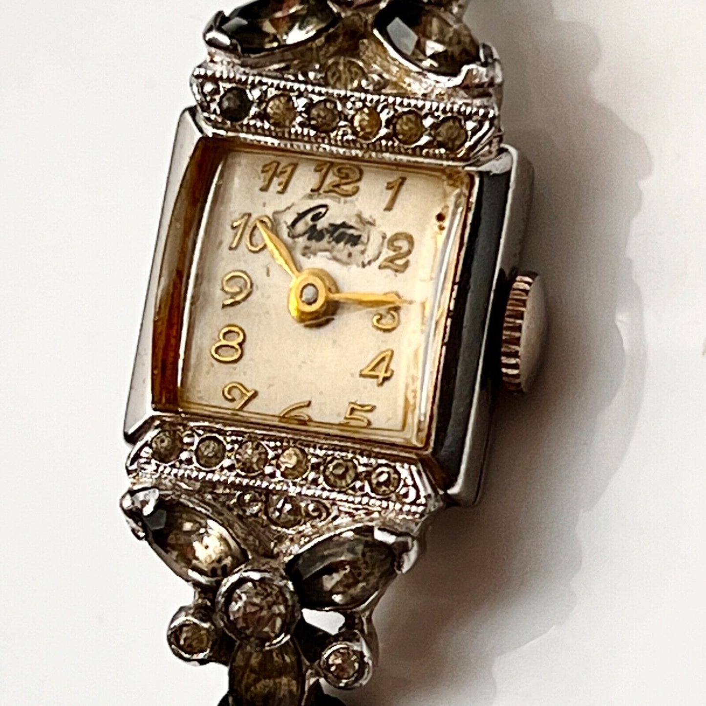 Croton Diamond Crystal Cocktail Watch Women’s Vintage Swiss Made Jeweled Mechanical Movement