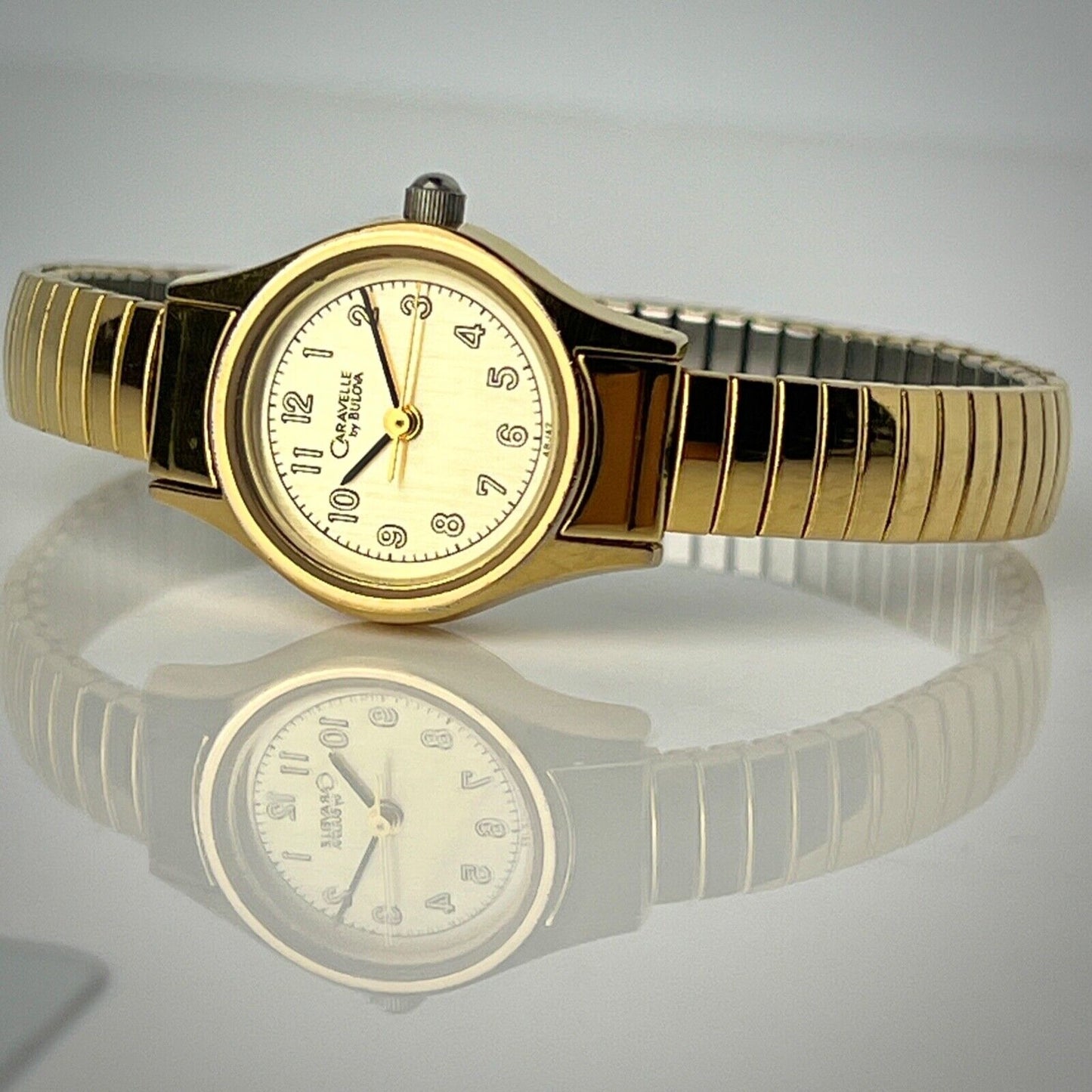 Caravelle by Bulova Womens Vintage Watch Gold Tone Stretch Bracelet New Battery