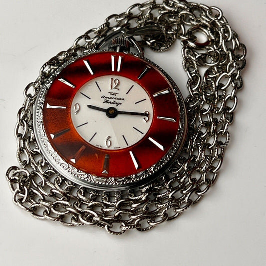 American Heritage Vintage Pocket Watch With Chain Swiss Made Mechanical Movement