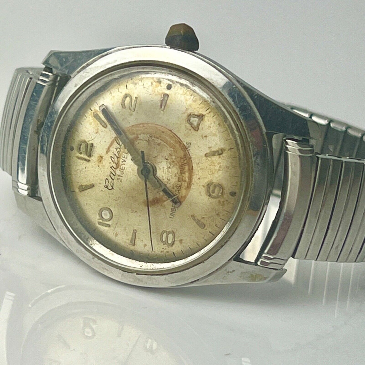 Vintage Carlisle 21 Jewel Mechanical Field Watch Heavily Patinated Dial