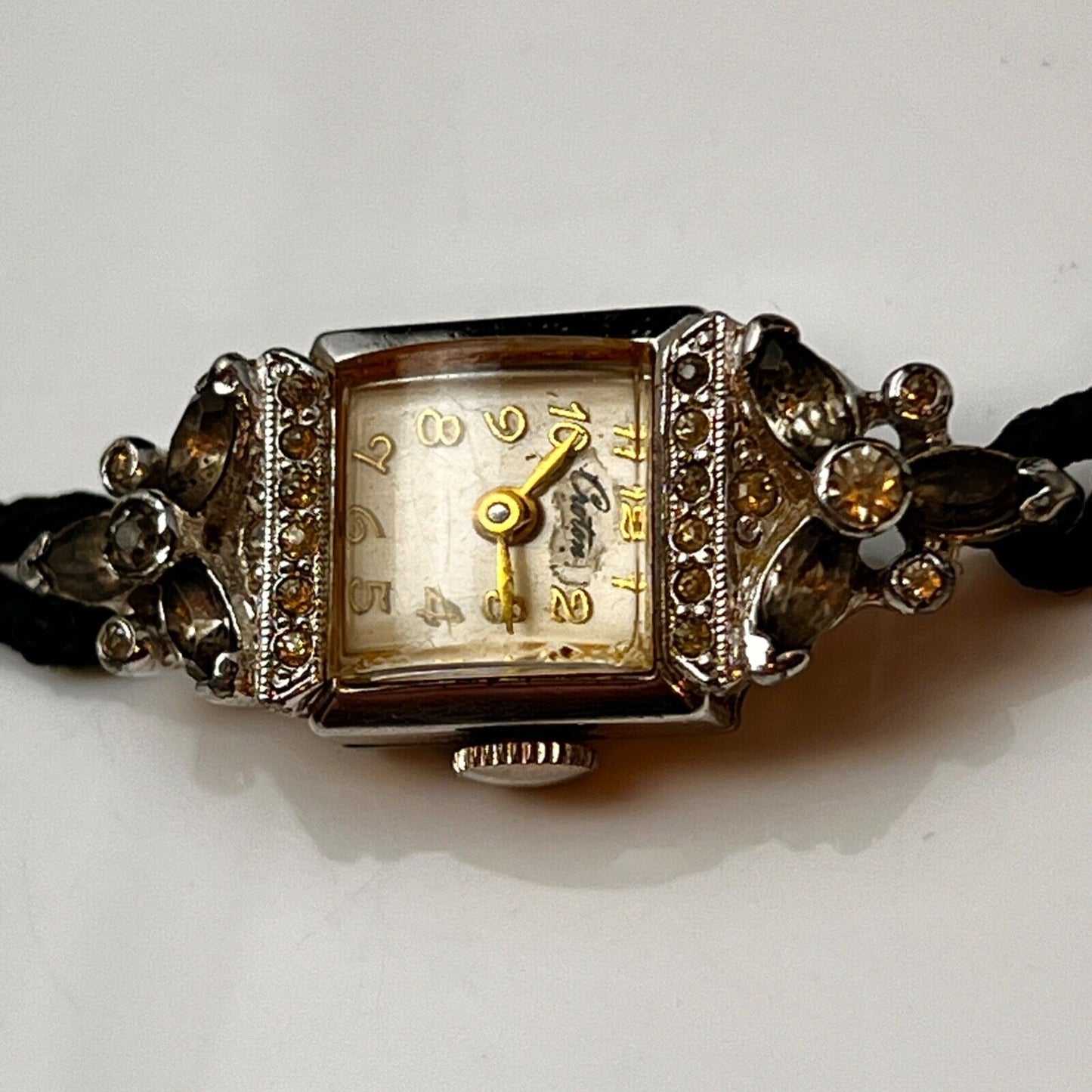 Croton Diamond Crystal Cocktail Watch Women’s Vintage Swiss Made Jeweled Mechanical Movement