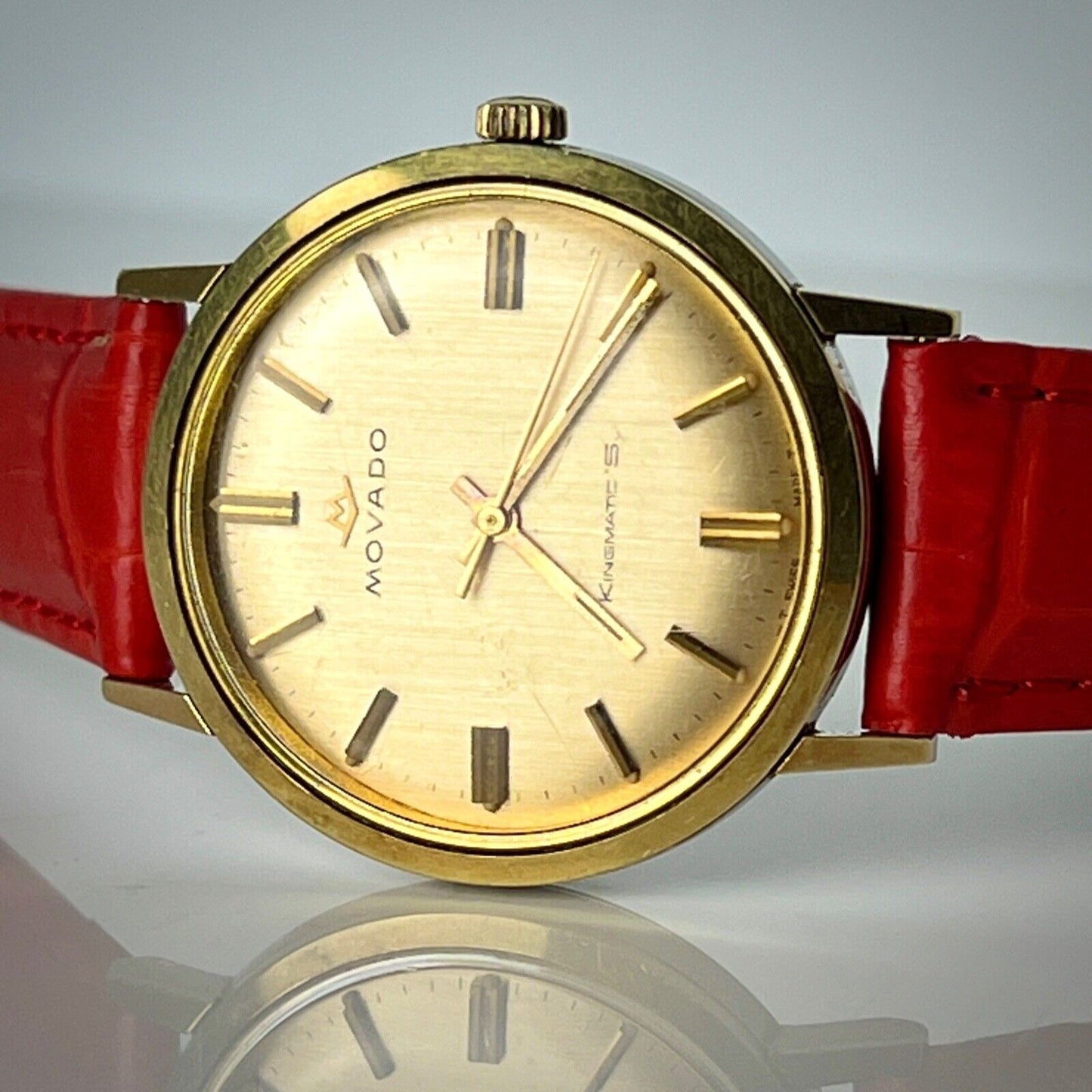 Movado Kingmatic Sub Sea 14K Gold Vintage Dress Watch Men’s New Embossed Leather Straps