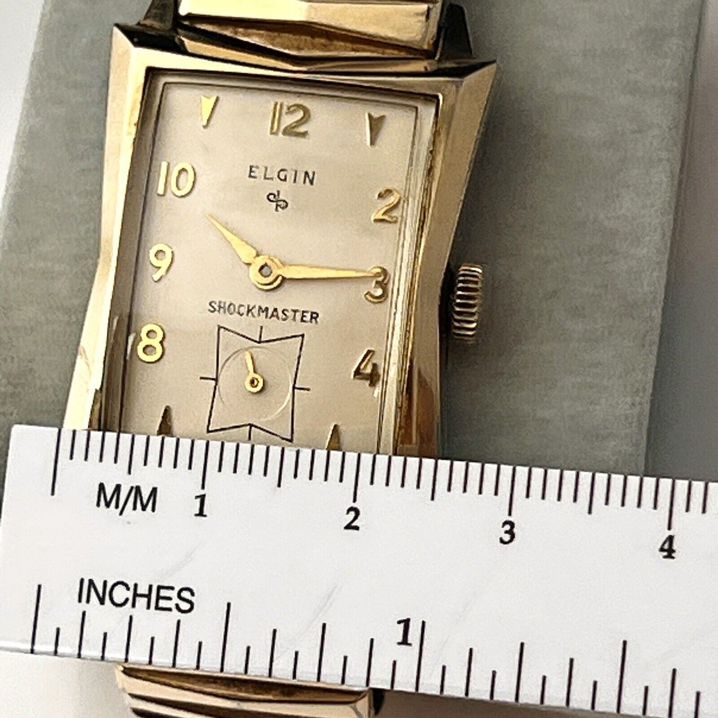 Elgin 18K Gold Plate Vintage Men's Watch Jeweled Mechanical Movement 12k Gold Plated Bracelet Subdial Sweeping Second Hand