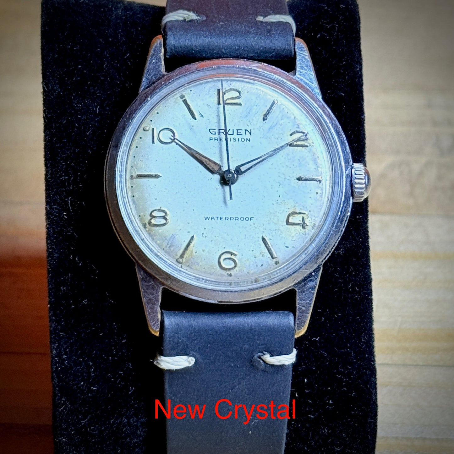 Gruen Mens Vintage Dress Watch Swiss Made 17 Jewel Mechanical Movement BLk Leath