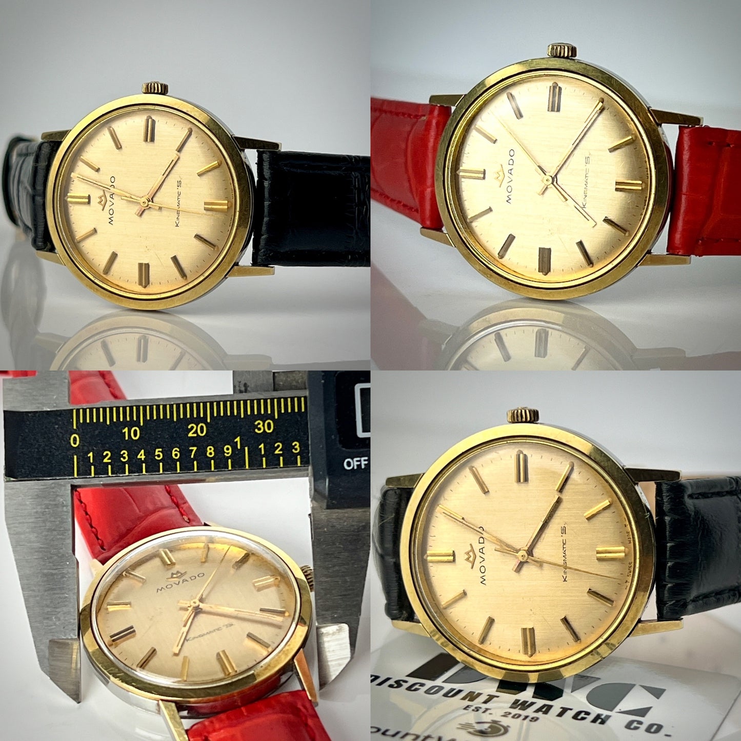 Movado Kingmatic Sub Sea 14K Gold Vintage Dress Watch Men’s New Embossed Leather Straps