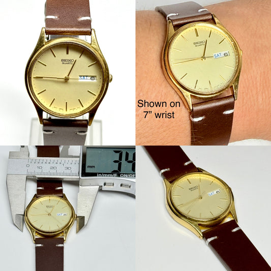 Vintage 2001 Men’s Seiko Day Date Watch Ref 7N43-8A89 New Leather Straps New Battery