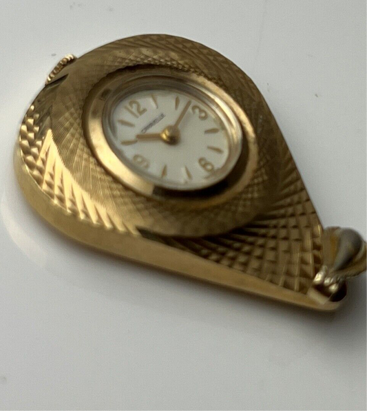 Vintage Bulova Caravelle Necklace Pendant Watch Gold Tone Case and Indices