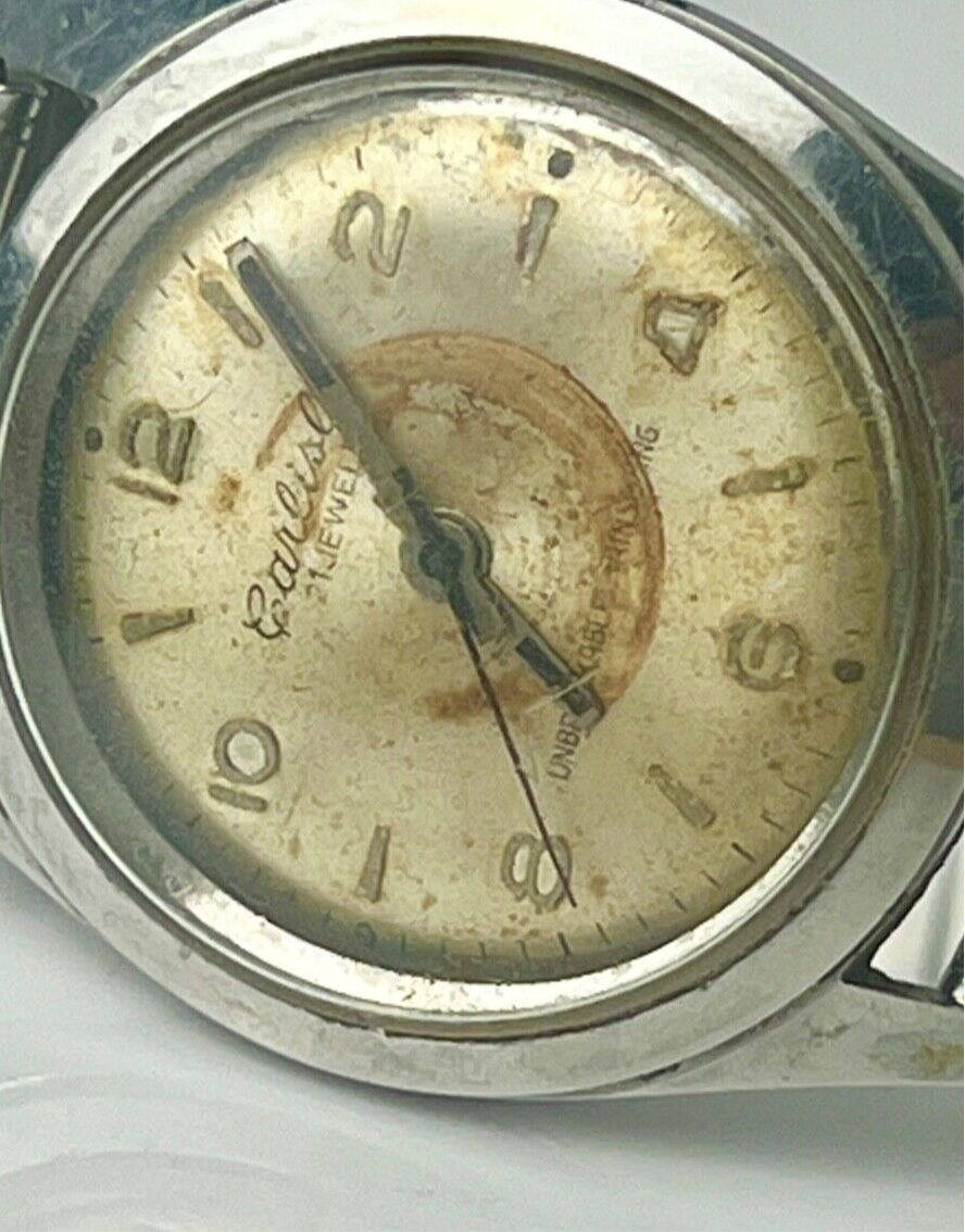 Vintage Carlisle 21 Jewel Mechanical Field Watch Heavily Patinated Dial