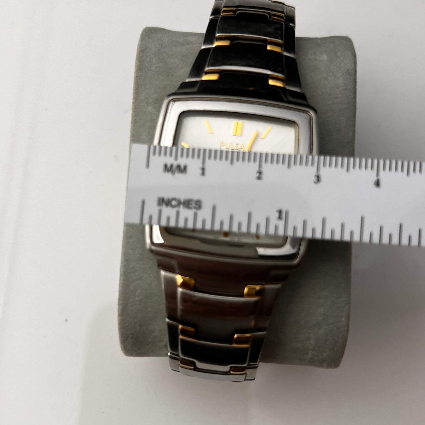 Seiko Pulsar Mens Tank Watch Two Tone Bracelet New Battery