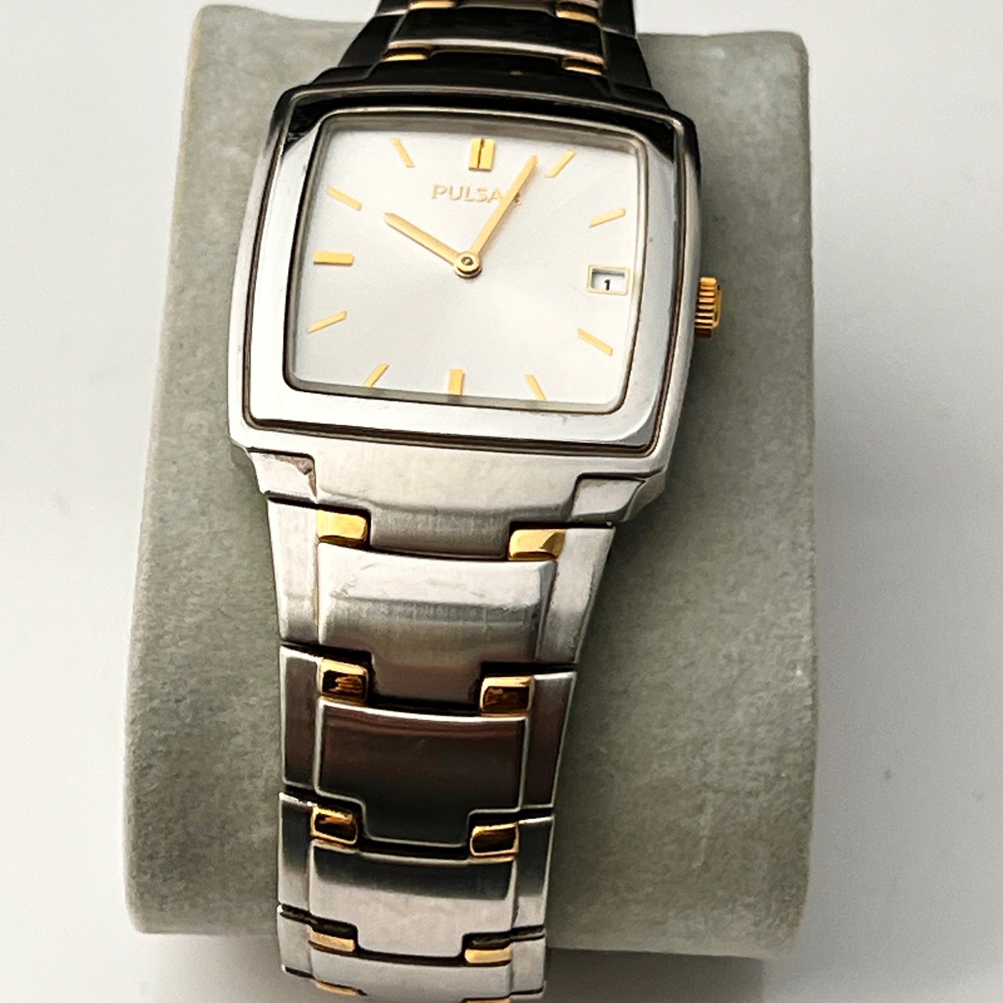 Seiko Pulsar Mens Tank Watch Two Tone Bracelet New Battery