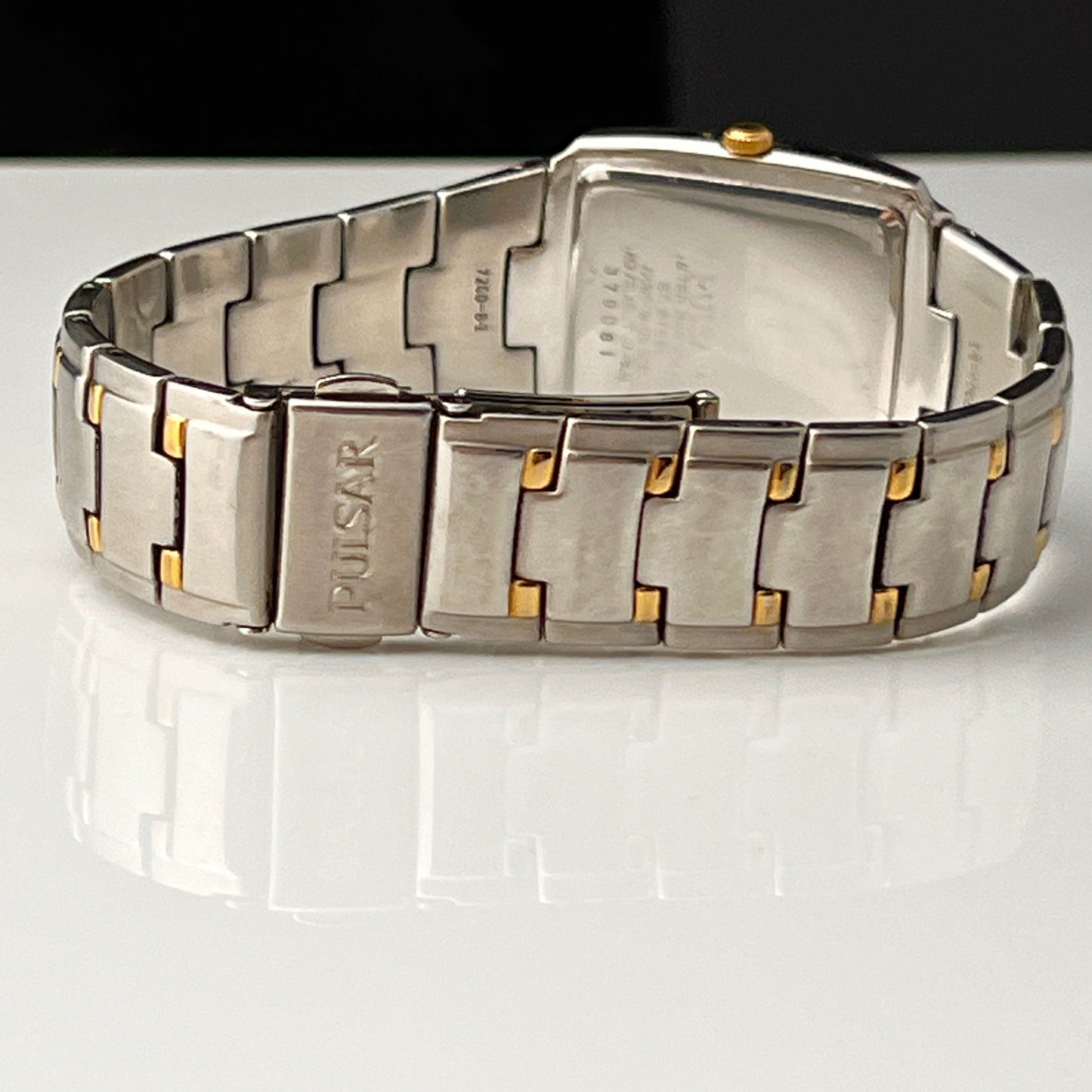 Seiko Pulsar Mens Tank Watch Two Tone Bracelet New Battery