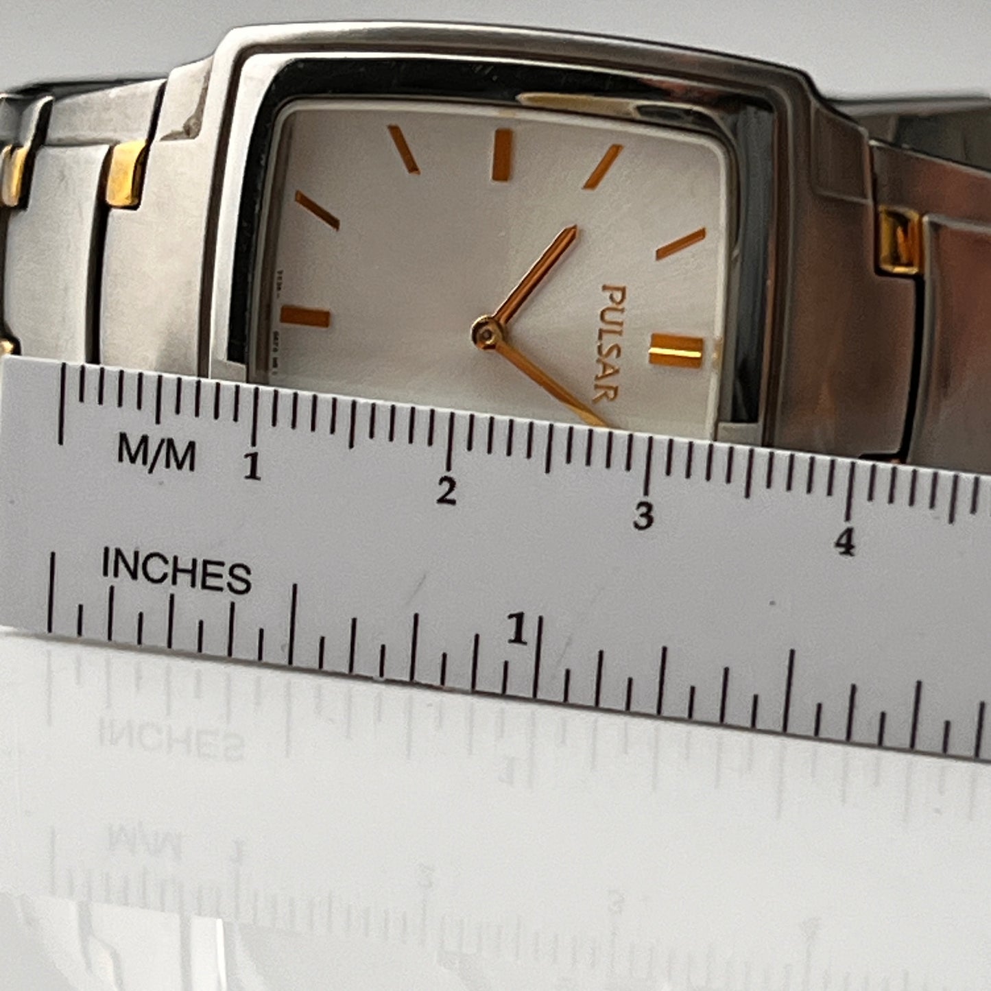 Seiko Pulsar Mens Tank Watch Two Tone Bracelet New Battery