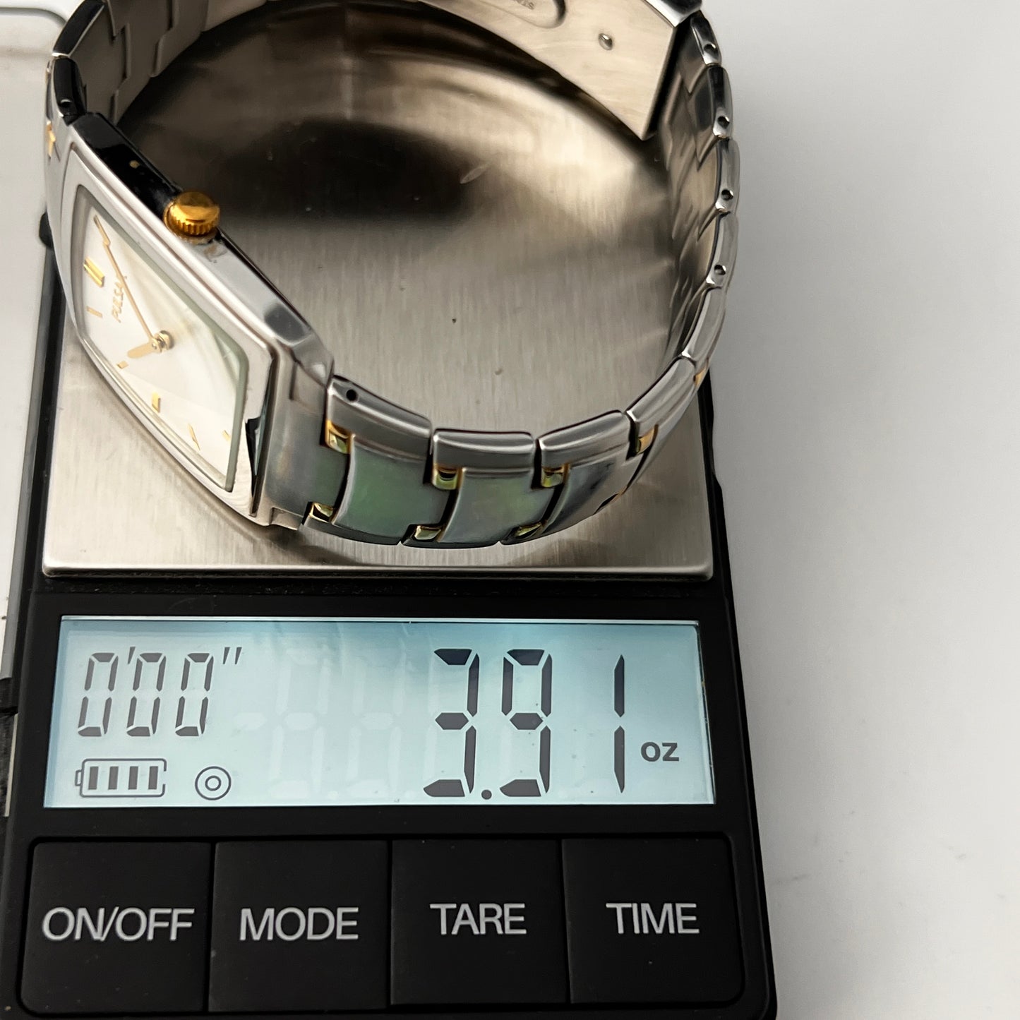 Seiko Pulsar Mens Tank Watch Two Tone Bracelet New Battery